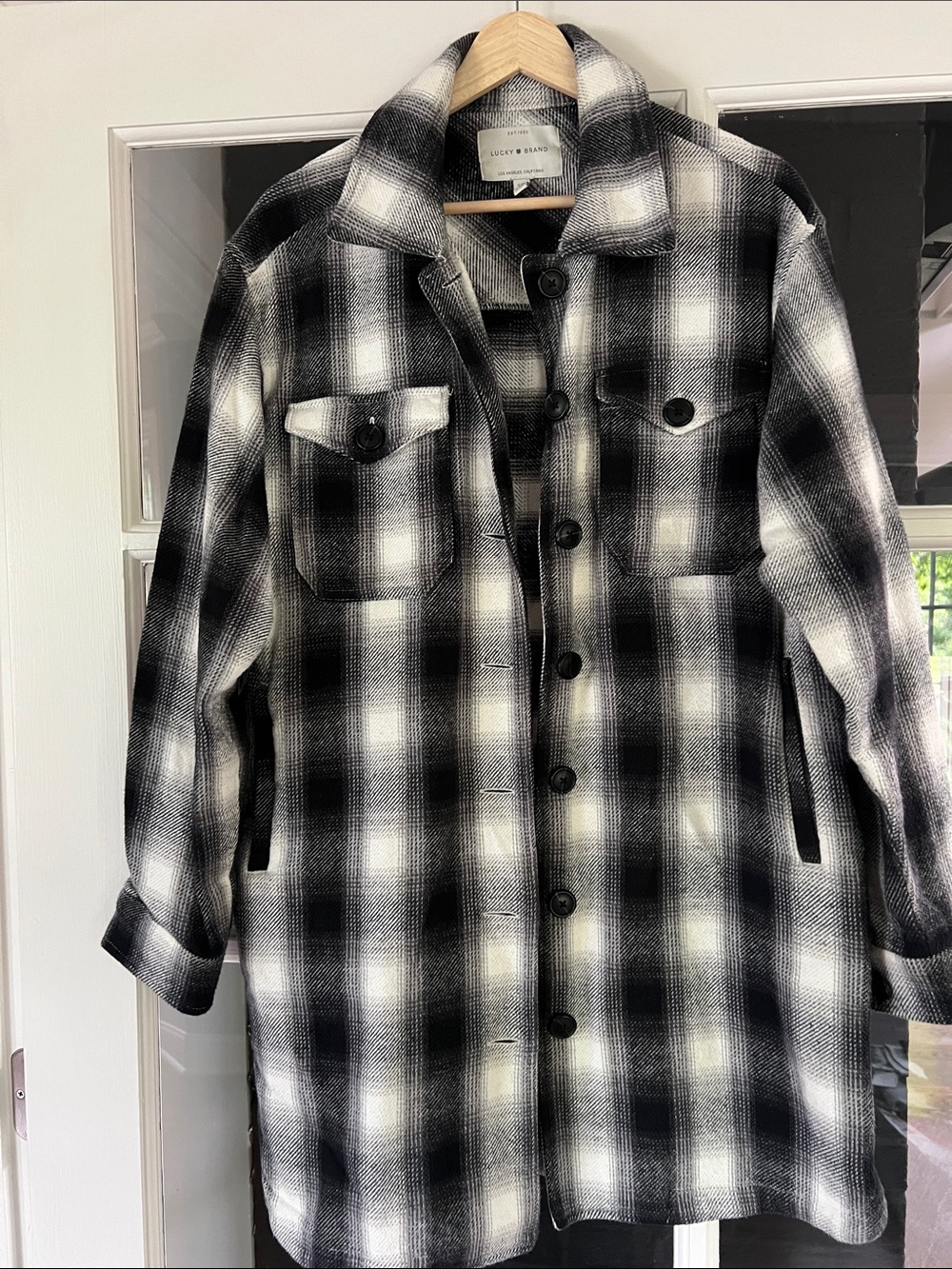 Lucky Brand Black and Gray Plaid oversized Shacket
